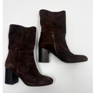 Eileen Fisher  Brown Soft Suede Cinch Ankle Boots Block Heel Sz 6